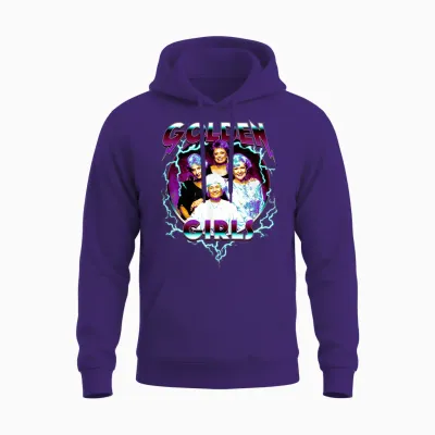 The Golden Girls Iconic 80s Metal Vibes Group Shot Portrait T-Shirt, Black Unisex Hoodie - Purple