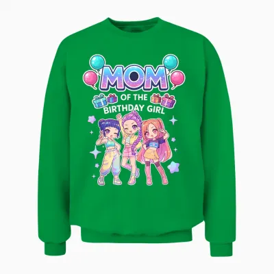 Mom of the Birthday Girl Cute Chibi Kpop Funny Korean Pop Unisex Sweatshirt - Irish Green