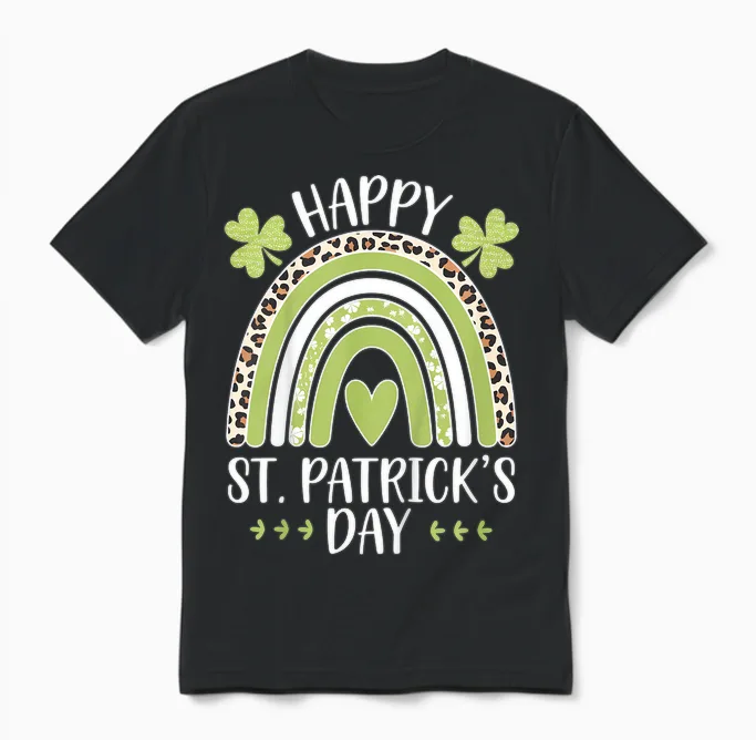 Children's St Patrick's Day Outfit for Girls Rainbow T-Shirt, Green, 2 Unisex T-Shirt in Black