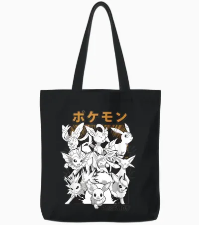 Pokémon Eevee & Eeveelutions Epic Mashup Vintage Tote Bags - Black