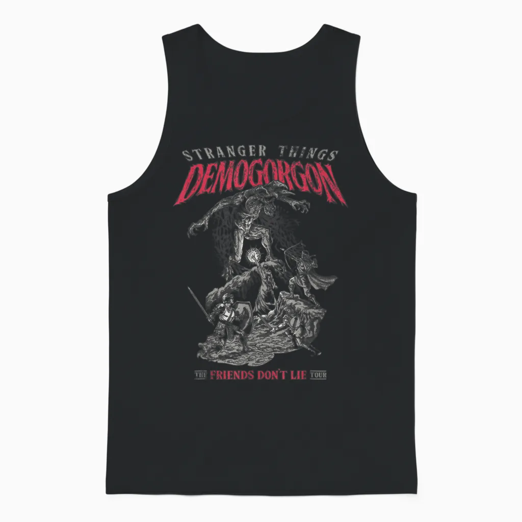 Stranger Things Demogorgon Friends Dont Lie Unisex Tank Top in Black