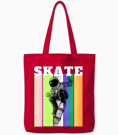Custom Skateboard Astronaut Gift Ideas Tote Bags - Red
