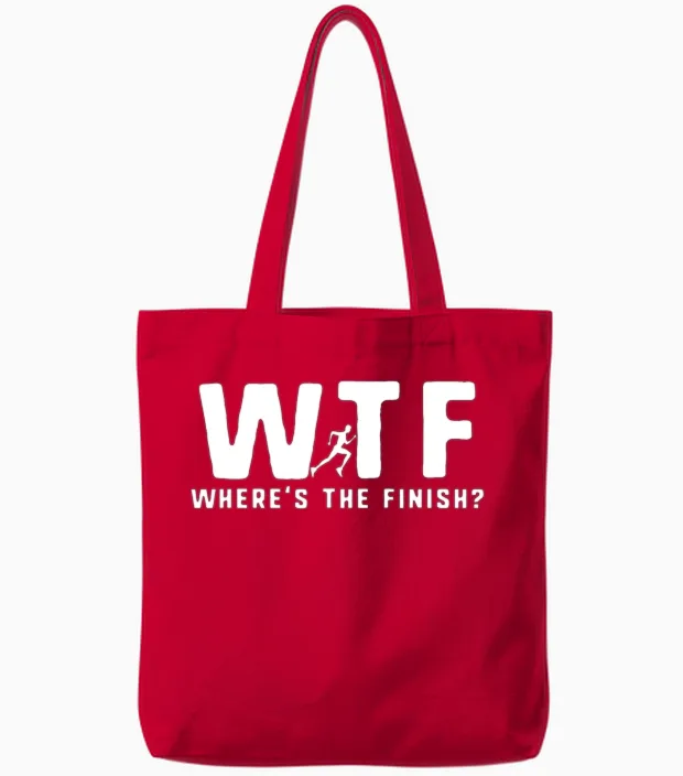 Wtf Wheres the Finish Funny Running T Tote Bags in Red