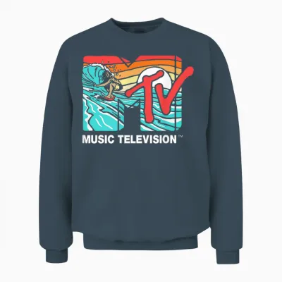 Mademark X Mtv - Mtv Catch a Wave Mtv Surfer Logo Retro Graphic Unisex Sweatshirt - Dark Heather