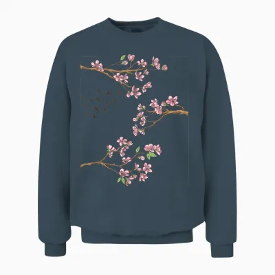 Japanese Cherry Blossom Aesthetic Anime Cherry Blossom Sakura T-Shirt, White Unisex Sweatshirt - Dark Heather