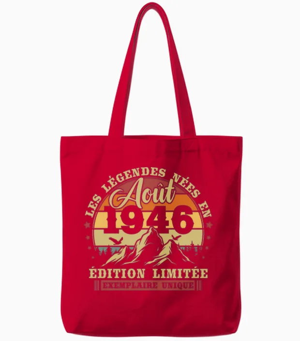 Vintage Août 1946 Rétro Anniversaire 80 Ans Hommes Femmes T-Shirt Haut De Gamme Tote Bags in Red