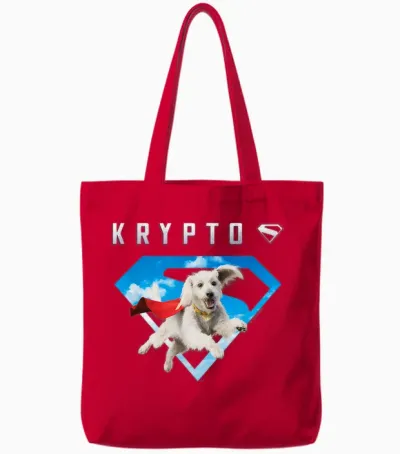 Superman (2025 Movie) Krypto Sky Shield T-Shirt, Black, S Tote Bags - Red