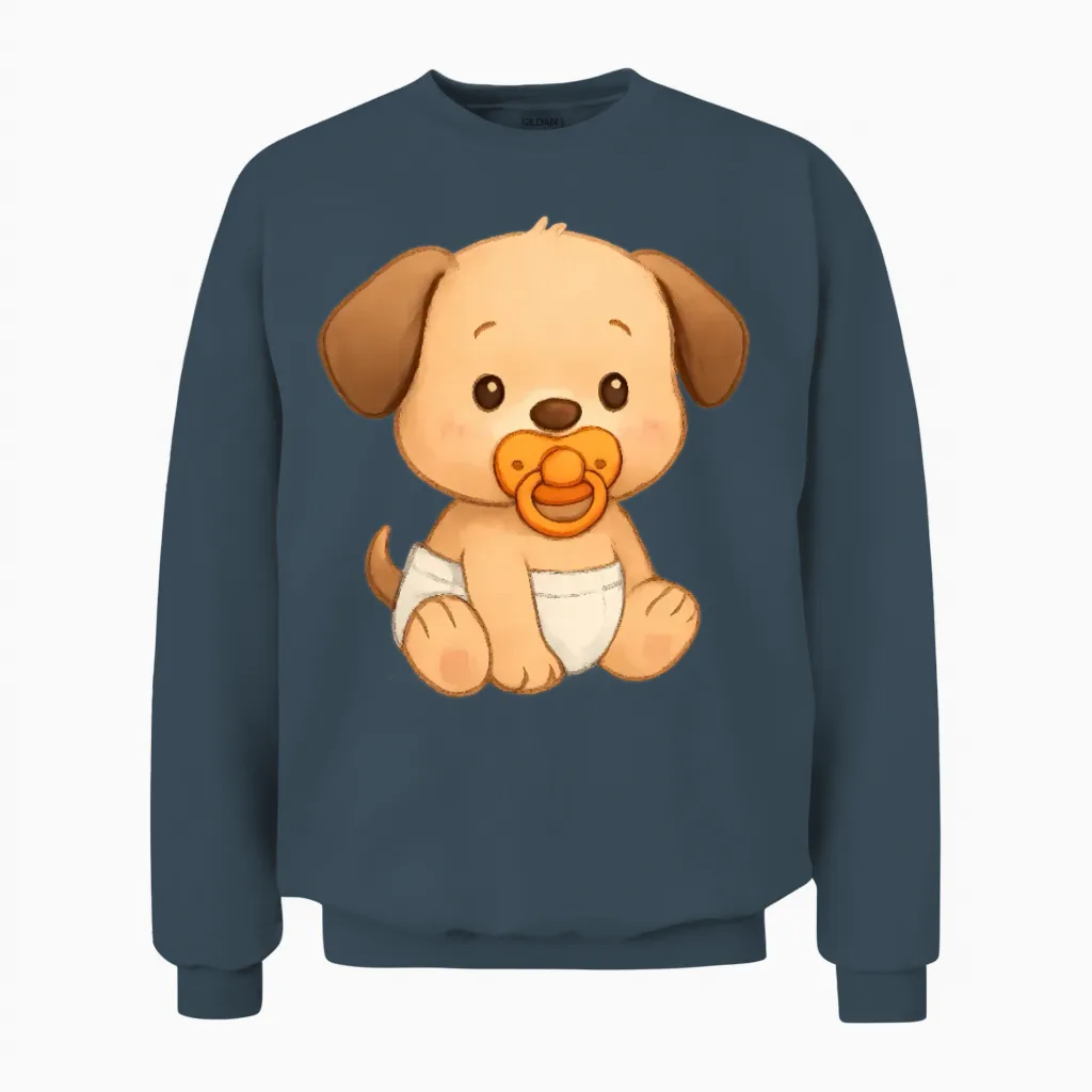 Cute Puppy in Diapers Dog Lovers Unisex Sweatshirt in Dark Heather