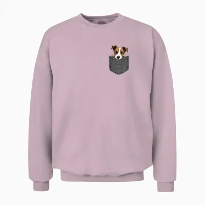 Dog in Chest Pocket Jack Russell Terrier T-Shirt, Black Unisex Sweatshirt - Light Pink
