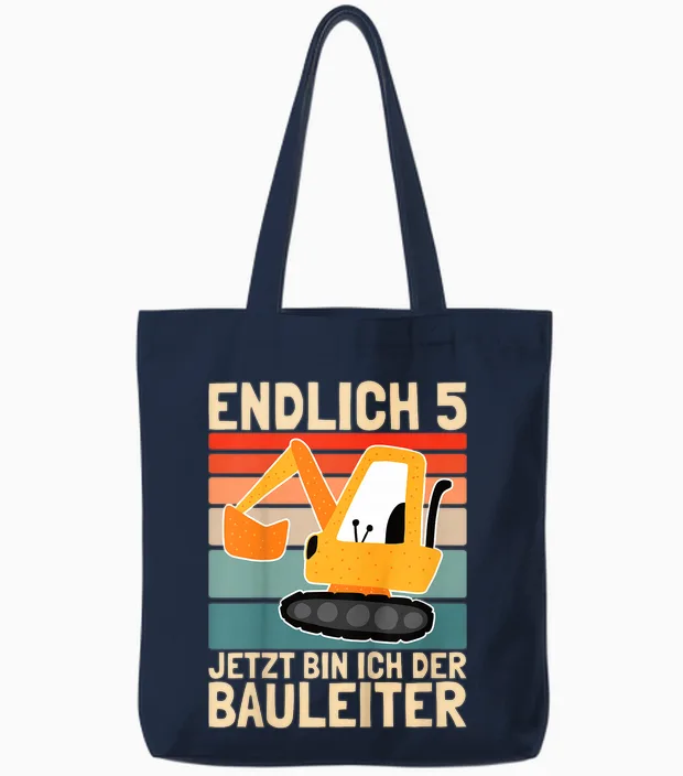 Endlich 5 Jahre Jetzt Bin Ich Bauleiter Vintage Junge Bagger Tote Bags in Navy