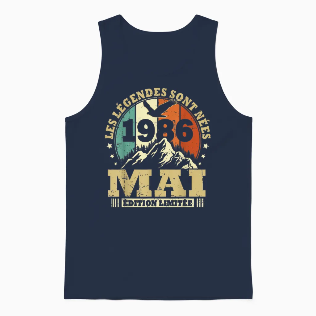 Les Légendes Sont Nées En Mai 1986 Anniversaire 40 Ans Unisex Tank Top in Navy