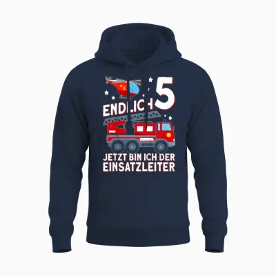 Endlich 5 Jetzt Bin Ich Einsatzleiter Kinder Feuerwehrmann Unisex Hoodie - Navy