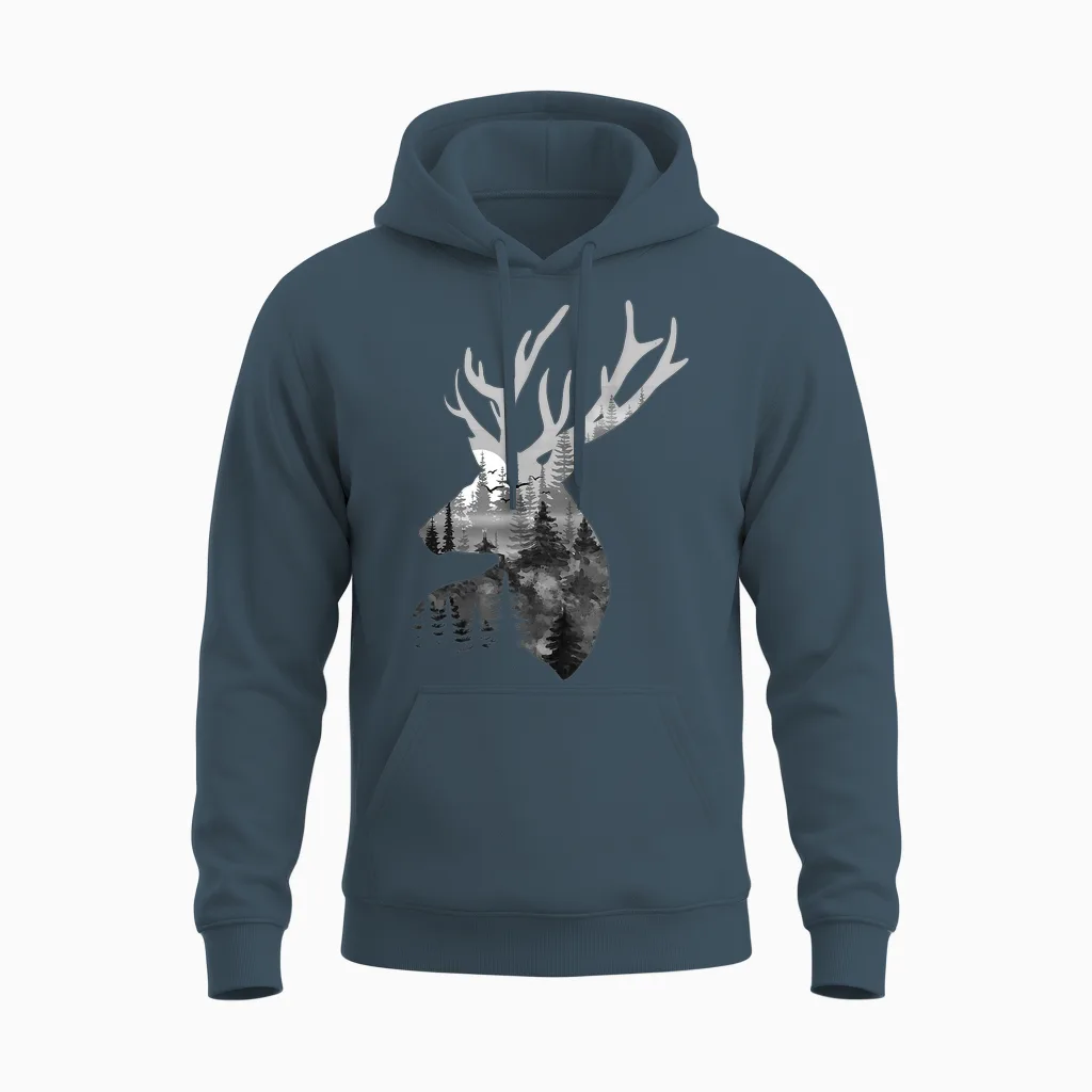 Silhouette Buck Deer Artwork - Forest Wildlife Animal Lover Unisex Hoodie in Dark Heather