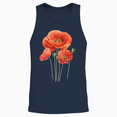 Poppy Flower Unisex Tank Top - Navy