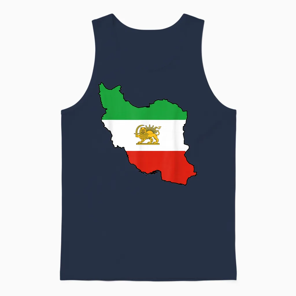 Iran Flag Lion and Sun Persian T-Shirt, Black Unisex Tank Top in Navy