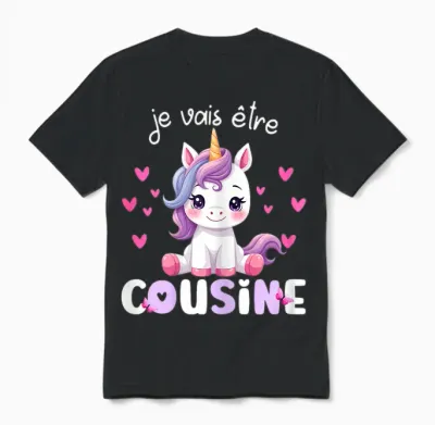 I Will Be Cousin Unicorn Announcement Pregnancy Cousin T-Shirt, Black, Female X-Small Unisex T-Shirt - Black