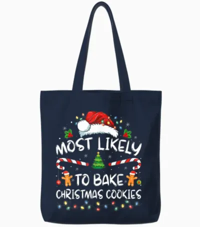 Most Likely to Bake Christmas Cookies Funny Baker Christmas Tote Bags - Navy
