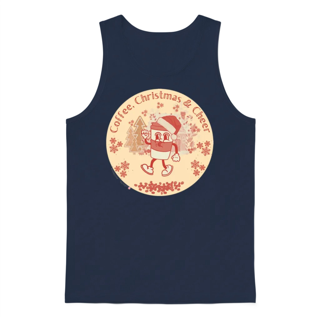 Retro Coffee and Christmas Cheer Unisex Tank Top - Navy