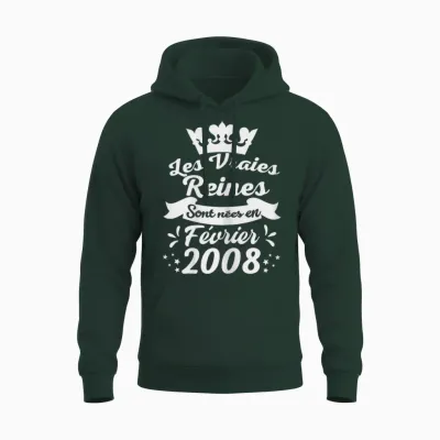 Les Vraies Reines Sont Nées En Février 2008 - Cadeau 18 Ans Unisex Hoodie - Forest