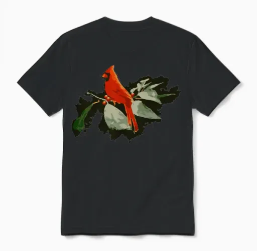 Wild Red Cardinal Bird Lovers Unisex T-Shirt in Black