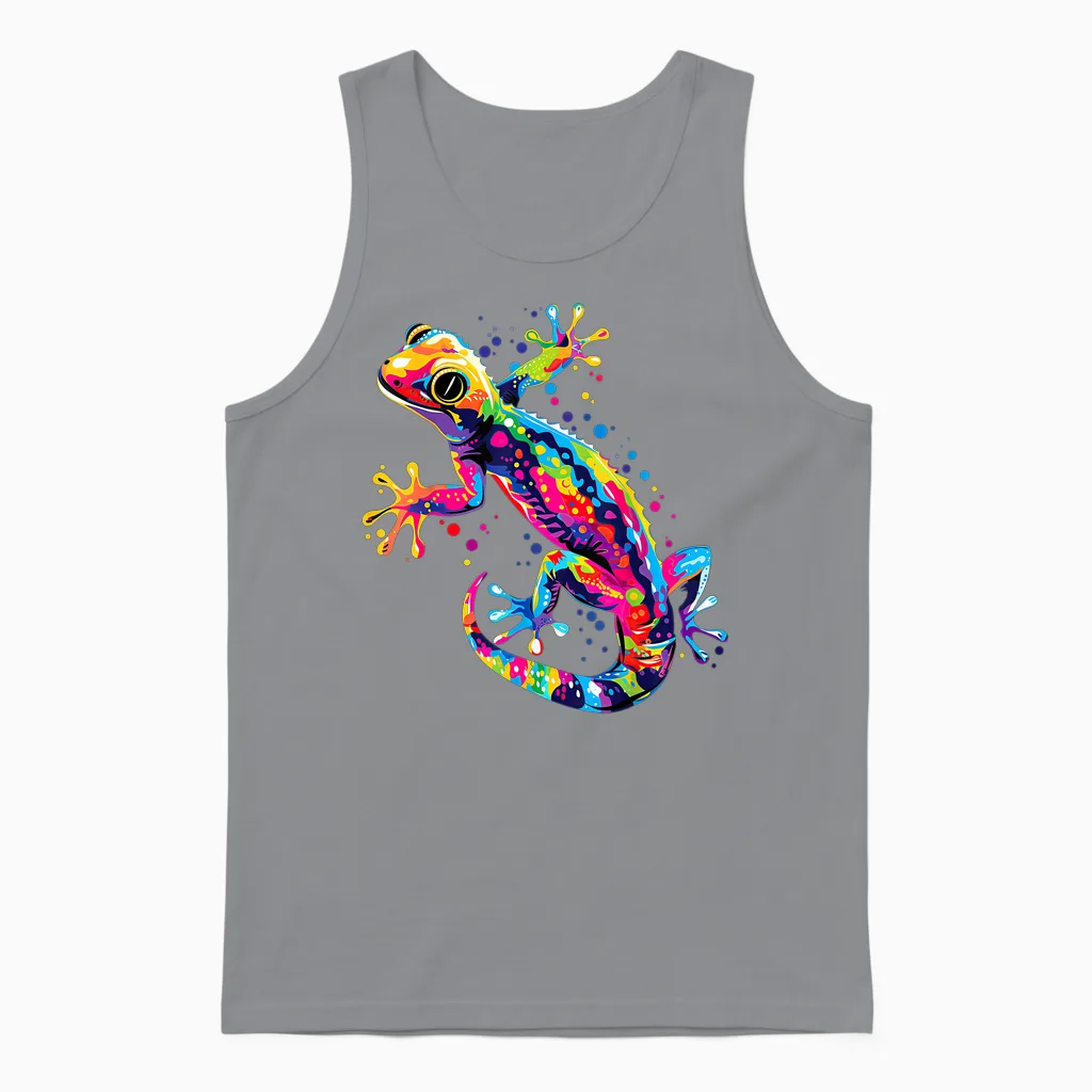 Gecko Motif Lizard Reptile Geckos Lizard Iguana Gekko T-Shirt, Black Unisex Tank Top in Sport Grey