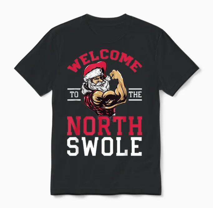 Funny Christmas Weightlifting Workout T-Shirt North Swole Unisex T-Shirt in Black