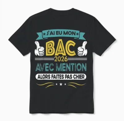 Baccalauréat 2026 Mention Cadeau Félicitation Bac Humour Unisex T-Shirt - Black