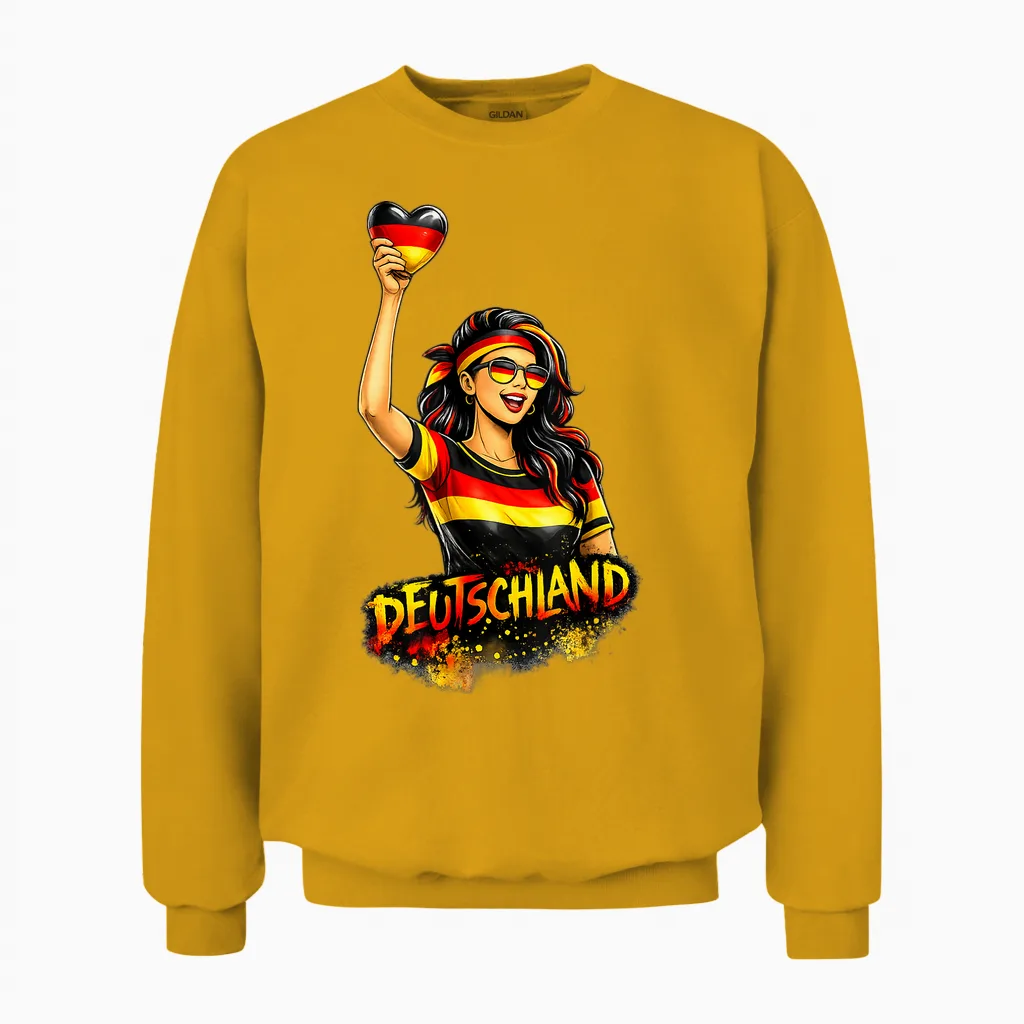 Deutschland T-Shirt Herz Deutsche Flagge Germany Unisex Sweatshirt in Gold
