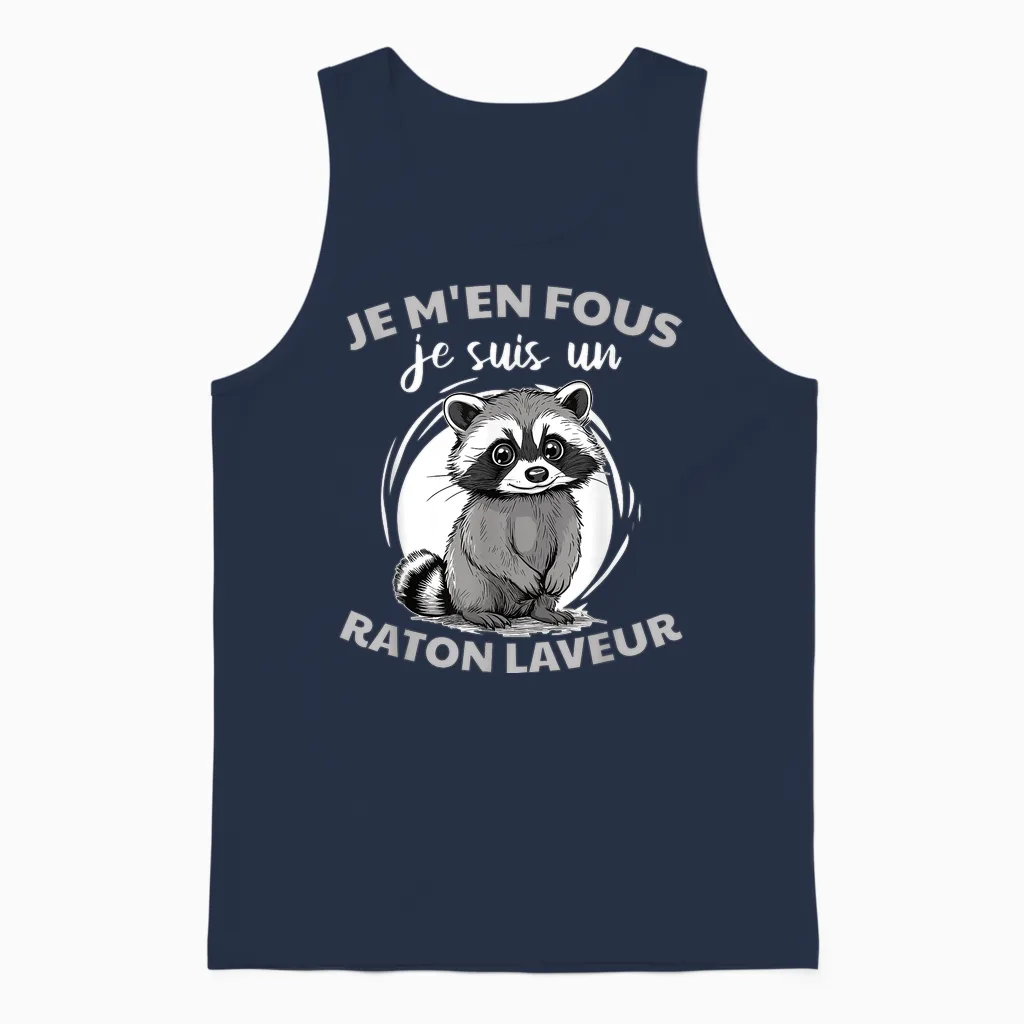 Je M'en Fous Je Suis Un Raccoon - Cute Raccoon T-Shirt, Black, S Unisex Tank Top in Navy