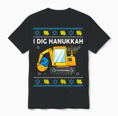 Kids I Dig Hanukkah-Shirt Happy Chanukah Funny Jewish Boy Unisex T-Shirt - Black