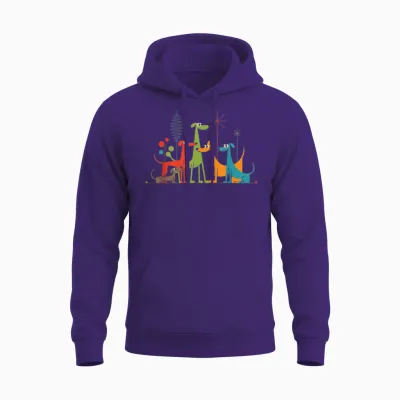 Retro Mid Century Modern Dogs 50s 60s Atomic Art Design Unisex Hoodie - Purple