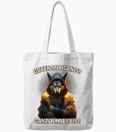 Guten Morgen? Ganz Dünnes Eis! Lustiges Wolf Kaffee Tote Bags - White