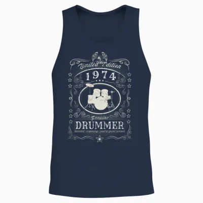 Vintage 1974 Drummer Birthday Gift Percussionist Unisex Tank Top - Navy