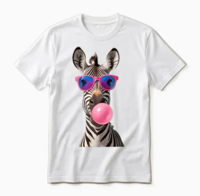 #snirt Funny Zebra Bubblegum Bubble Pink Sunglasses T-Shirt, Black Unisex T-Shirt - White