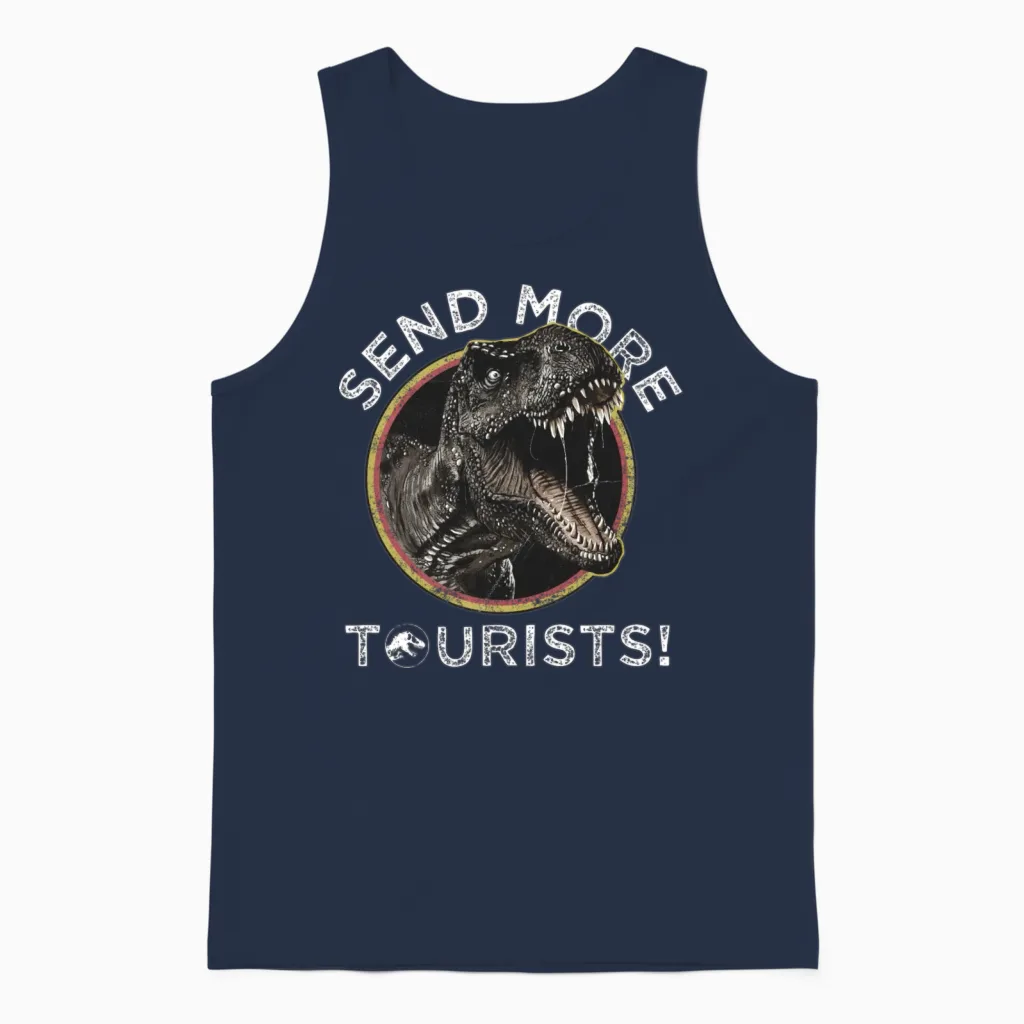 Jurassic Park T-Rex Send More Tourists! Unisex Tank Top in Navy
