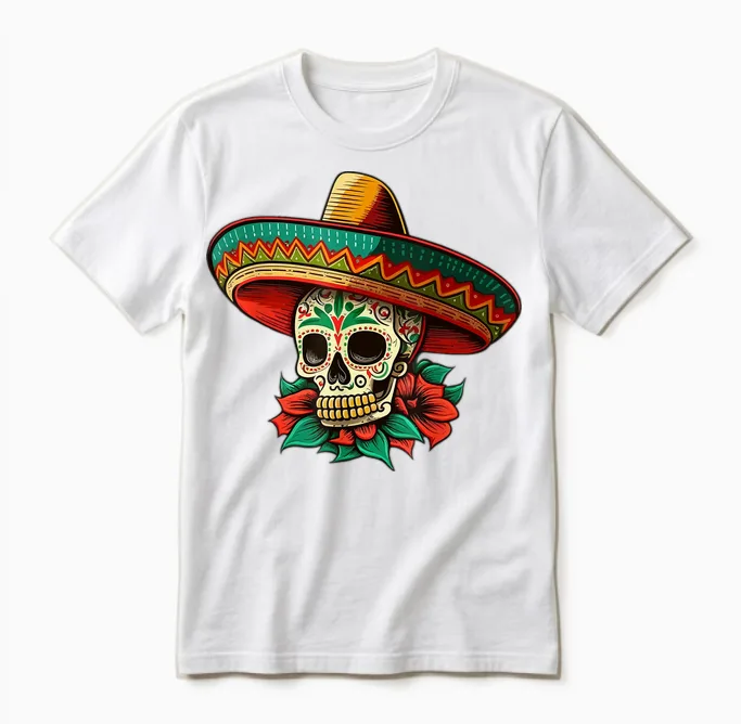 Fleurs Sucre Crâne Mexicain Dia De Los Muertos Cinco De Mayo Unisex T-Shirt in White