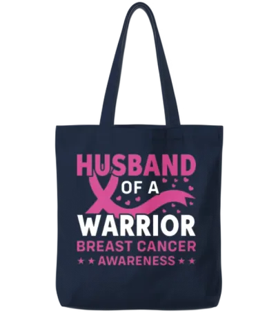 Husband of a Warrior Breast Cancer Month Tote Bags - Navy
