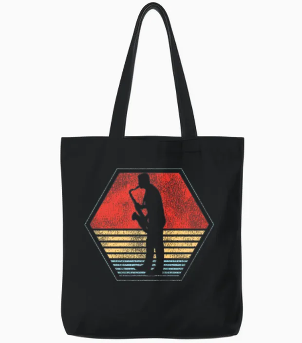 Saxophone Retro Vintage Tote Bags - Black