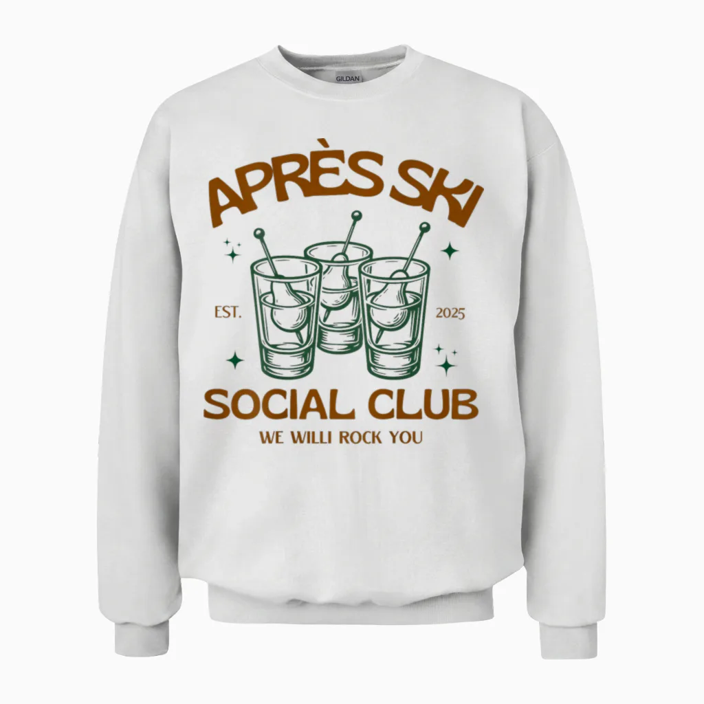 Après Ski Social Club | We Willi Rock You Apres Backprint Unisex Sweatshirt in White