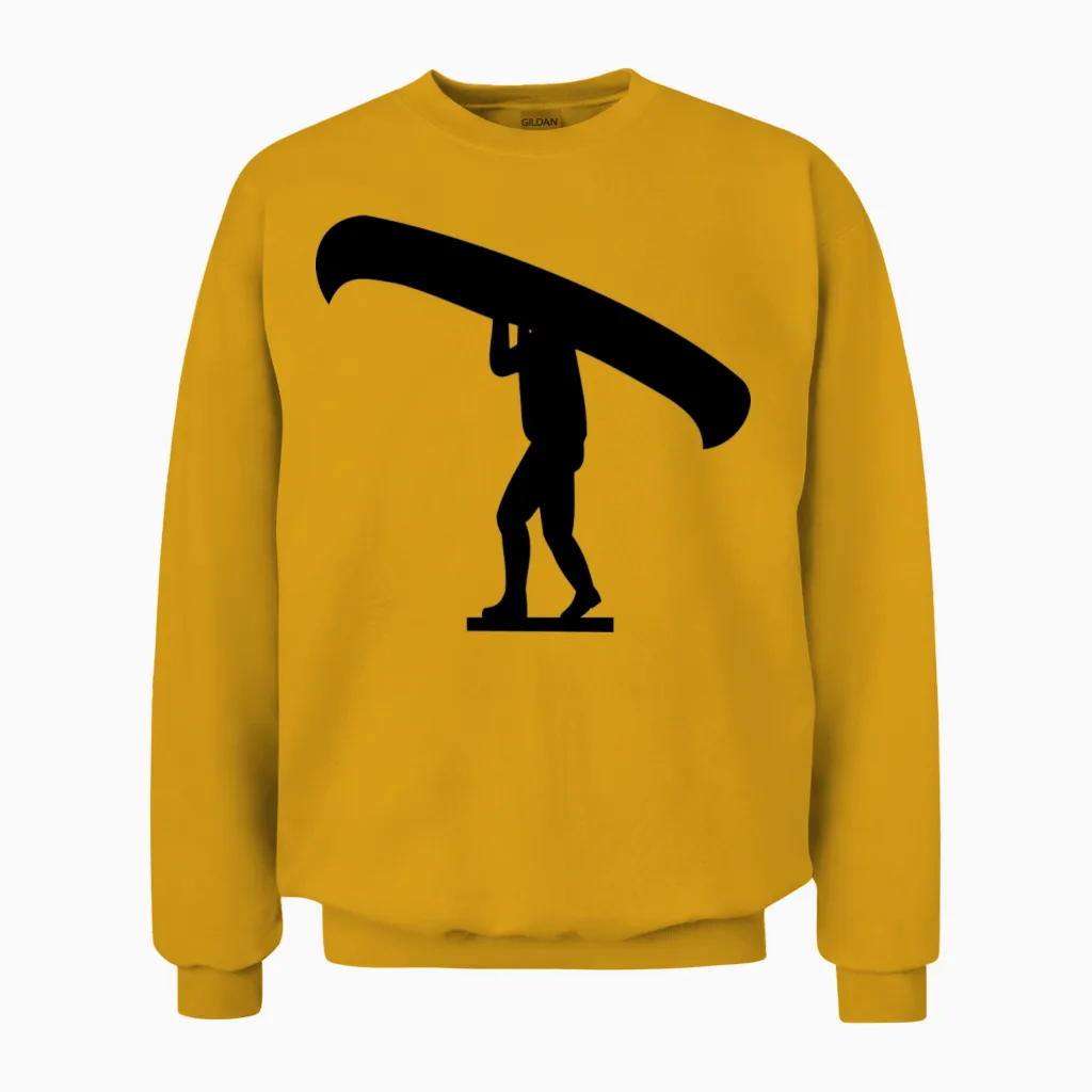 Man Carrying Canoe Unisex Sweatshirt in Gold