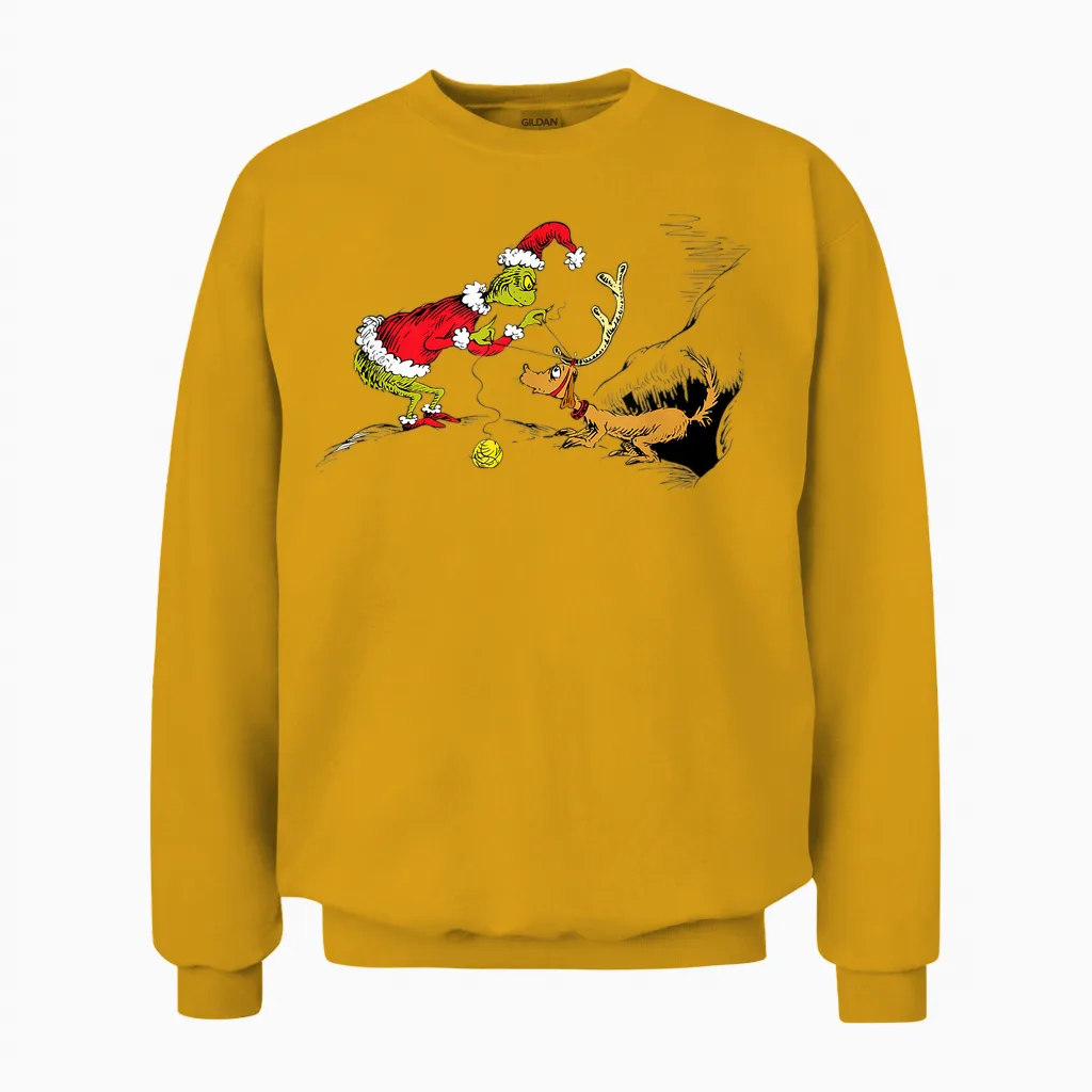 Dr. Seuss Reindeer Christmas Unisex Sweatshirt in Gold