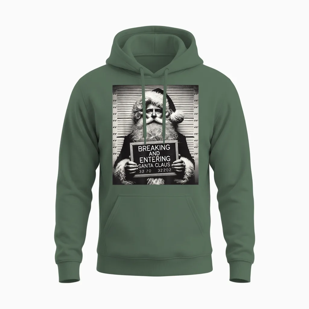 Santa Mugshot Funny Christmas Santa Xmas Unisex Hoodie in Military Green