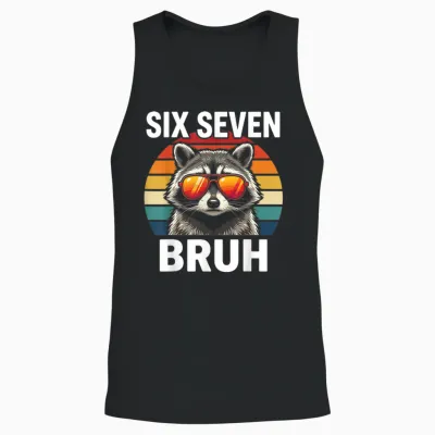 Cool Retro Six Seven Bruh Raccoon Sunglasses Meme 67 Unisex Tank Top - Black