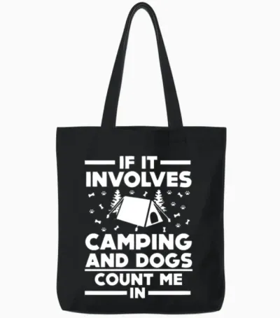 Camping and Dogs Tote Bags - Black