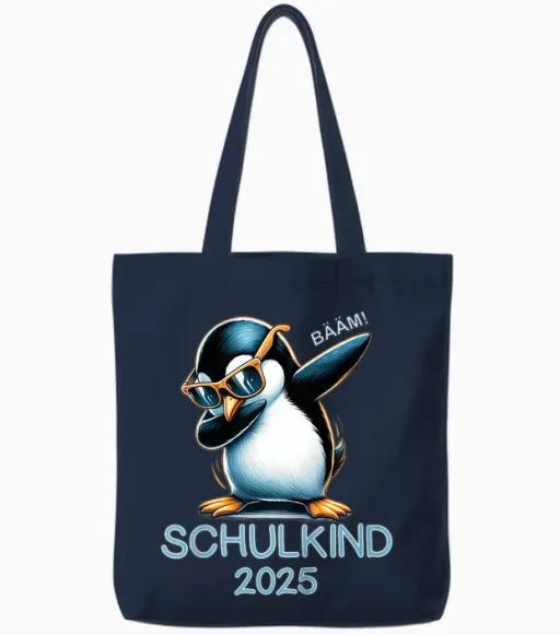 Children's School Child 2025 1st Class School Trees Penguin Dabbing Tote Bags in Navy