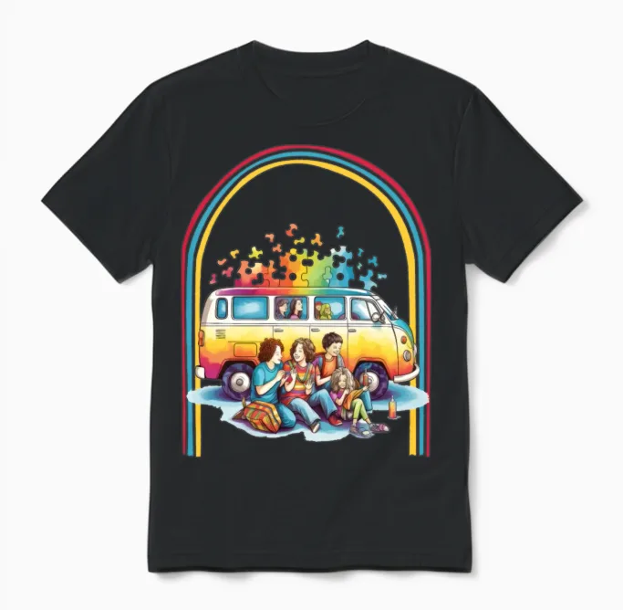 Autism Hippie Van Retro Awareness Gift Unisex T-Shirt - Black