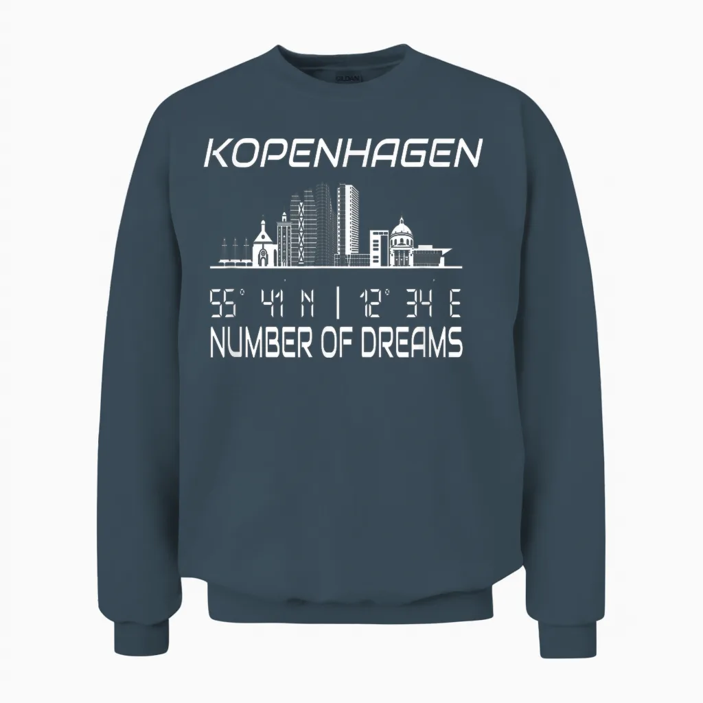 Skyline Kopenhagen Koordinaten Silhouette Stadtbild Dänemark Unisex Sweatshirt in Dark Heather