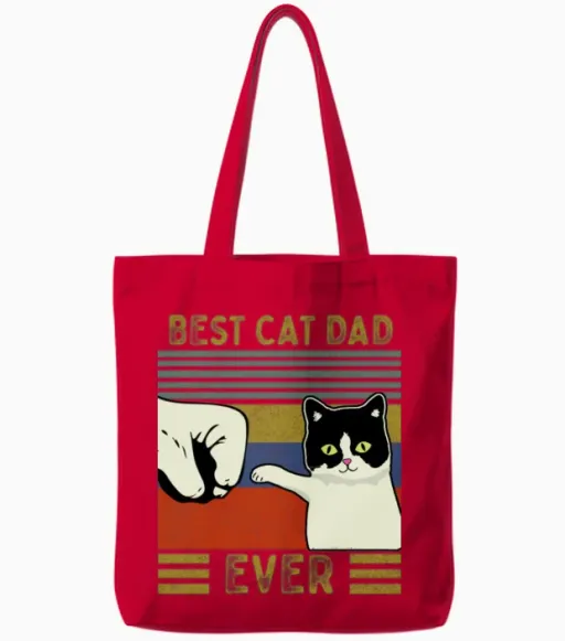 Vintage Best Cat Dad Ever Bump Tote Bags in Red