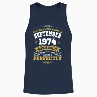 Vintage Aged to Perfection September 1974 Unisex Tank Top - Navy