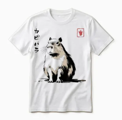 Kawaii Capybara Anime Japanese Streetwear Funny Capybara T-Shirt, White Unisex T-Shirt - White